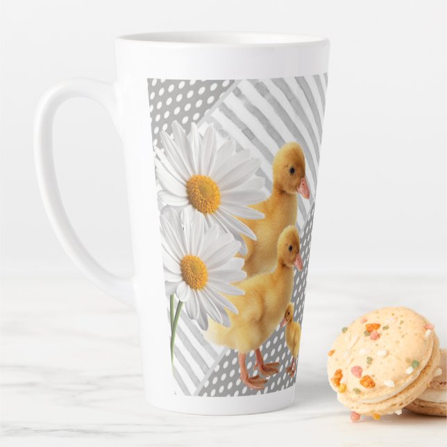 Yellow Chicks Daisy Stripe Latte Mug (In Situ)