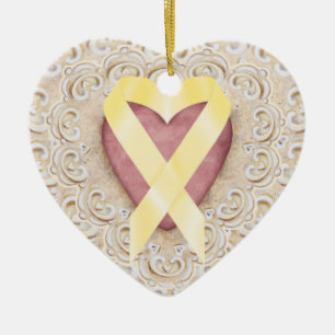 Yellow Childhood Cancer Ribbon From the Heart - SR Ceramic Ornament