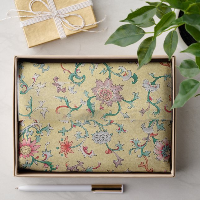 Yellow Chinese Floral Decoupage Tissue Paper (Gift)