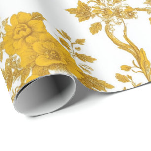 Yellow Chinoiserie Floral Toile Pattern 10 Garden Wrapping Paper