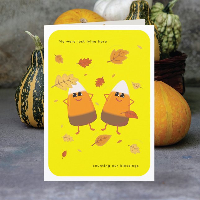 Yellow | Chocolate Candy Corn Couple | Fall Holiday Card (Creator Uploaded)