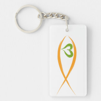 Yellow Christian Fish with Green Heart Keychain