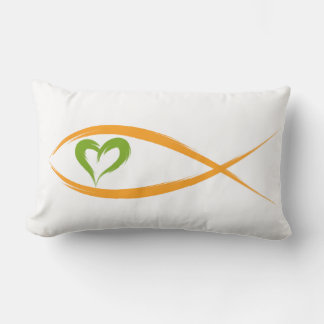 Yellow Christian Fish with Green Heart Pillow