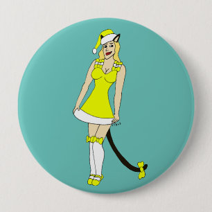 Yellow Christmas catgirl 4 Inch Round Button