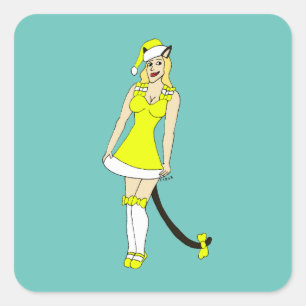 Yellow Christmas catgirl Square Sticker