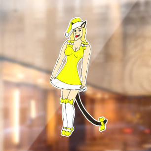 Yellow Christmas catgirl Window Cling