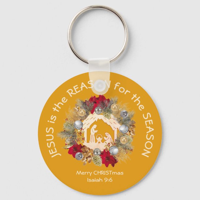  Yellow Christmas JESUS IS THE REASON Keychain (Front)