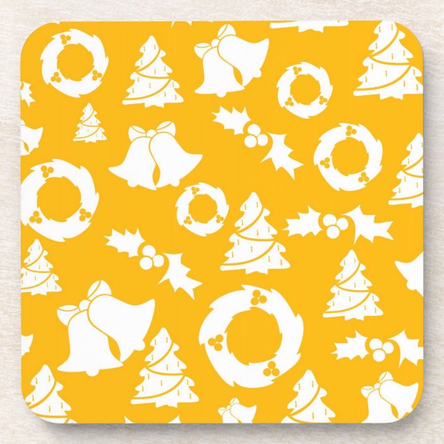 Yellow Christmas Pattern Coaster (Front)