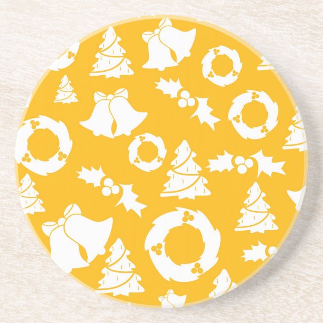 Yellow Christmas Pattern Coaster (Front)
