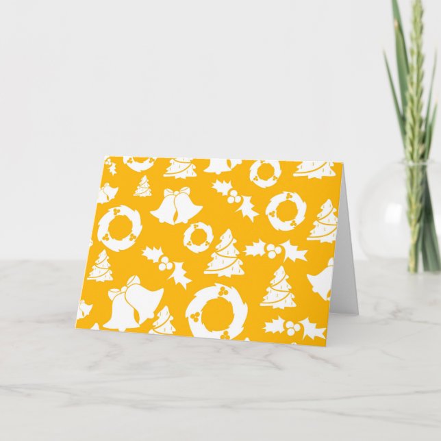 Yellow Christmas Pattern Holiday Card (Front)