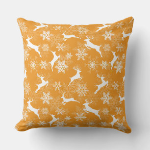 Yellow Christmas snowflakes deer pattern Throw Pillow