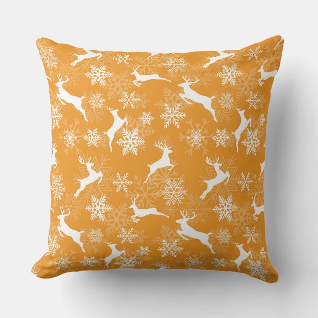 Yellow Christmas snowflakes deer pattern Throw Pillow (Front)