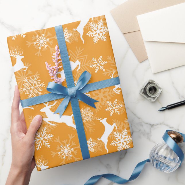 Yellow Christmas snowflakes deer pattern Wrapping Paper (Gifting)