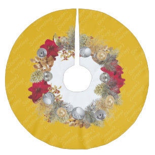 Yellow Christmas Wreath Brushed Polyester Tree Skirt