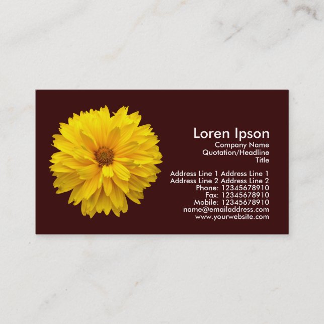 Yellow Chrysanthemum - Dark Brown Business Card (Front)