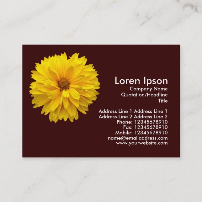 Yellow Chrysanthemum - Dark Brown Business Card (Front)
