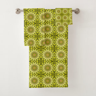 Yellow Chrysanthemum Floral Patterned Abstract  Bath Towel Set