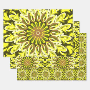 Yellow Chrysanthemum Floral Patterned Abstract Wrapping Paper Sheet