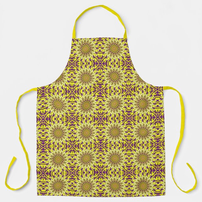 Yellow Chrysanthemum Floral Purple Patterned Apron (Front)