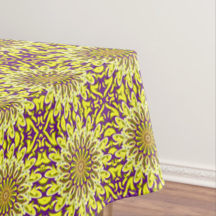 Yellow Chrysanthemum Floral Purple Patterned Tablecloth