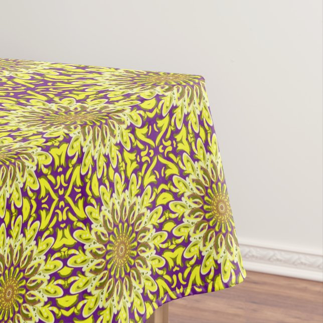 Yellow Chrysanthemum Floral Purple Patterned Tablecloth (In Situ)