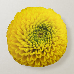 Yellow Chrysanthemum Flower Round Pillow