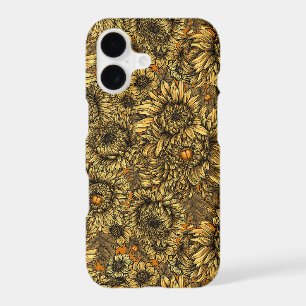 Yellow chrysanthemum flowers and orange beetles