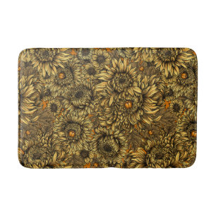 Yellow chrysanthemum flowers and orange beetles bath mat