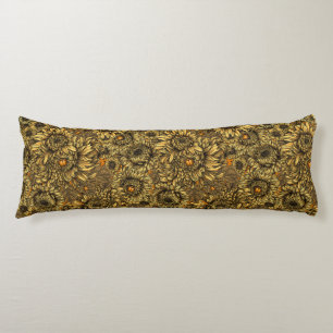 Yellow chrysanthemum flowers and orange beetles body pillow