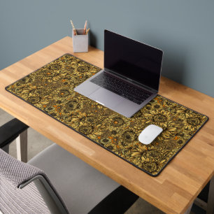 Yellow chrysanthemum flowers and orange beetles desk mat