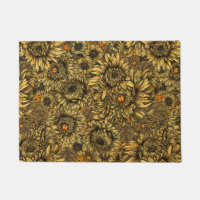Yellow chrysanthemum flowers and orange beetles