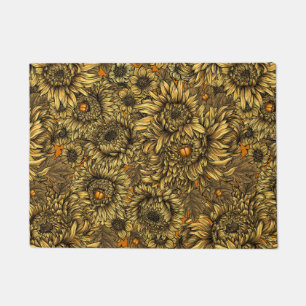 Yellow chrysanthemum flowers and orange beetles doormat