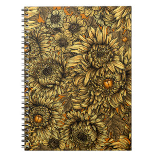 Yellow chrysanthemum flowers and orange beetles notebook