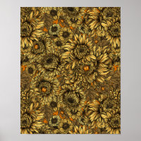 Yellow chrysanthemum flowers and orange beetles