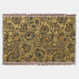 Yellow chrysanthemum flowers and orange beetles throw blanket