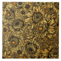 Yellow chrysanthemum flowers and orange beetles