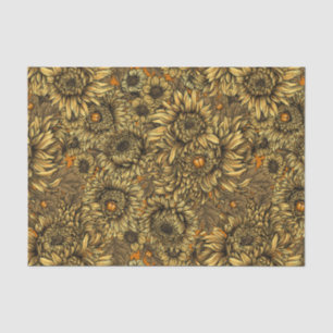 Yellow chrysanthemum flowers and orange beetles tissue paper