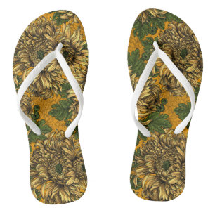 Yellow chrysanthemum flowers flip flops