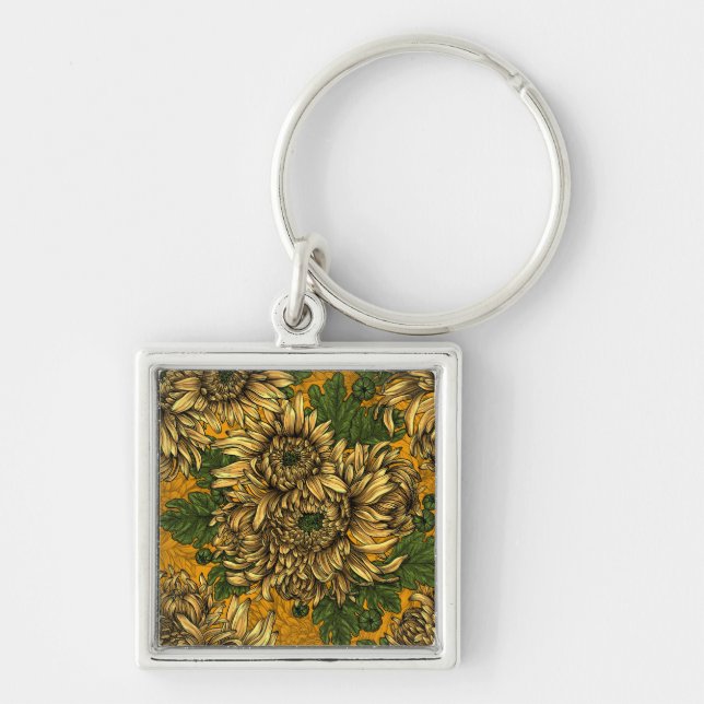 Yellow chrysanthemum flowers keychain (Front)