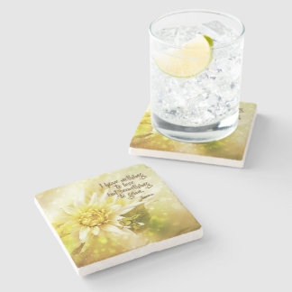 Yellow Chrysanthemum Marble Stone Coaster Quote