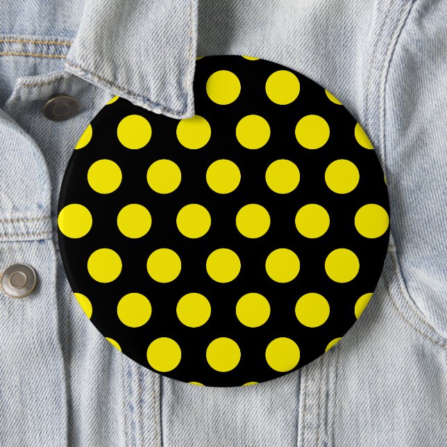 Yellow Circles on Black Background 6 Inch Round Button (In Situ)