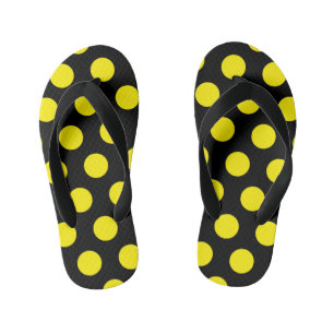 Yellow Circles on Black Background Kid's Flip Flops