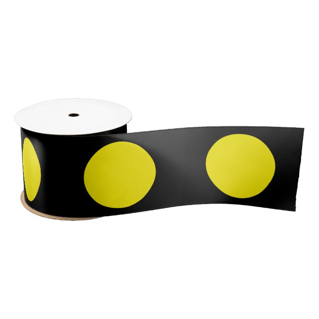 Yellow Circles on Black Background Satin Ribbon (Spool)