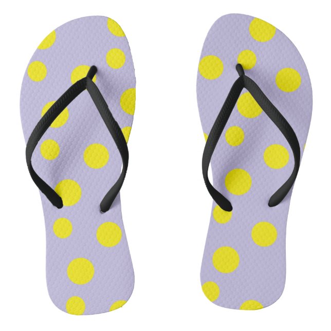 Yellow circles on purple pattern flip flops (Footbed)