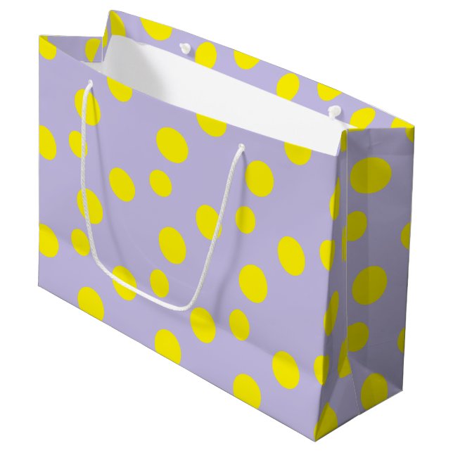 Yellow circles on purple pattern large gift bag (Front Angled)