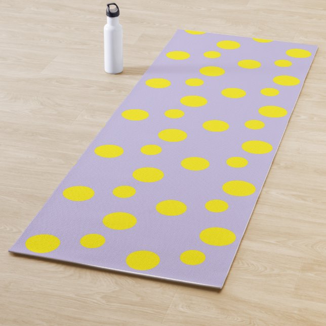Yellow circles on purple pattern yoga mat (In Situ)