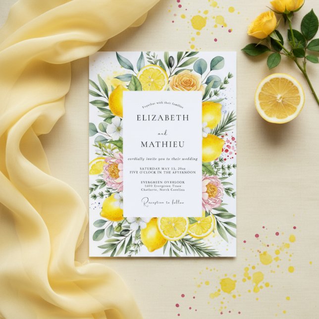 Yellow Citrus Blossom Romance Wedding Invitation (Creator Uploaded)