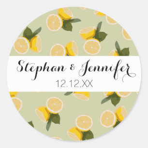 Yellow Citrus Lemon Fruit on Pale Lime Green Classic Round Sticker