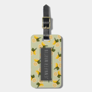 Yellow Citrus Lemon Fruit on Pale Lime Green Luggage Tag