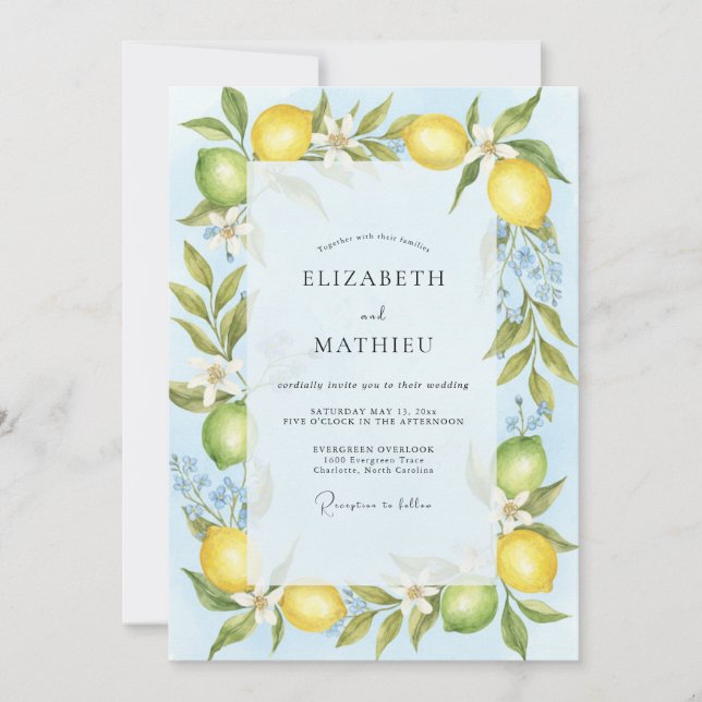Yellow Citrus Soft Eucalyptus Wedding Invitation (Front)